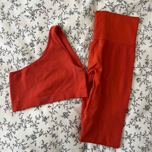 Set Active Orange/Red One-Shoulder Top and Leggings Set
